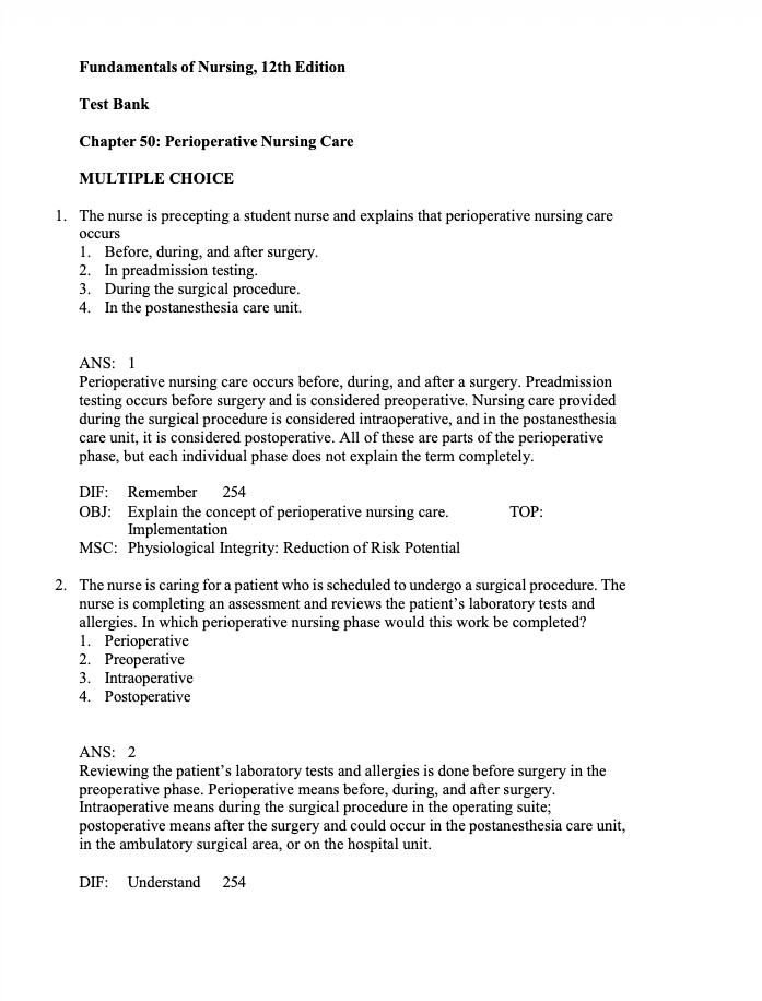 Test Bank Fundamentals of Nursing 12th Edition by Potter & Perry - StudyWithSyasil