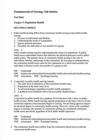 Test Bank Fundamentals of Nursing 12th Edition by Potter & Perry - StudyWithSyasil
