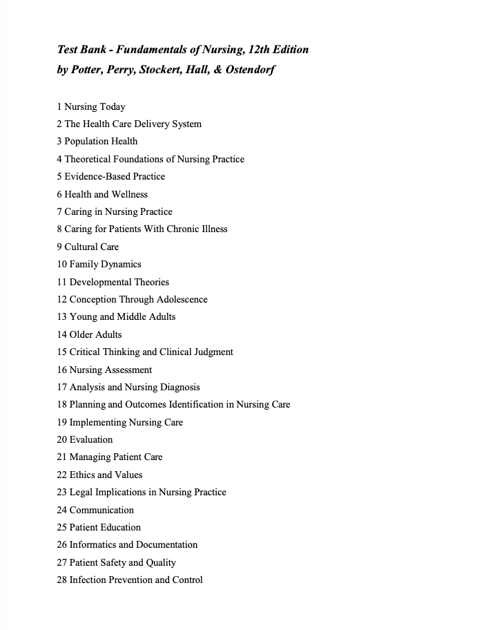 Test Bank Fundamentals of Nursing 12th Edition by Potter & Perry - StudyWithSyasil