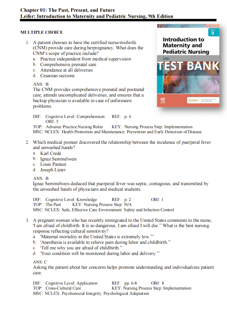 Test Bank Introduction to Maternity and Pediatric Nursing 9th Edition - StudyWithSyasil