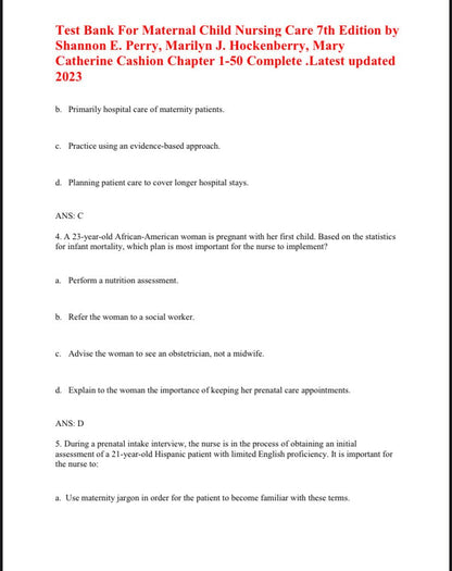 Test Bank Maternal Child Nursing Care 7th by Perry - StudyWithSyasil