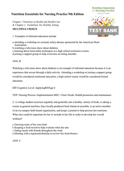 Test Bank Nutrition Essentials for Nursing Practice 9th by Susan G. Dudek. - StudyWithSyasil