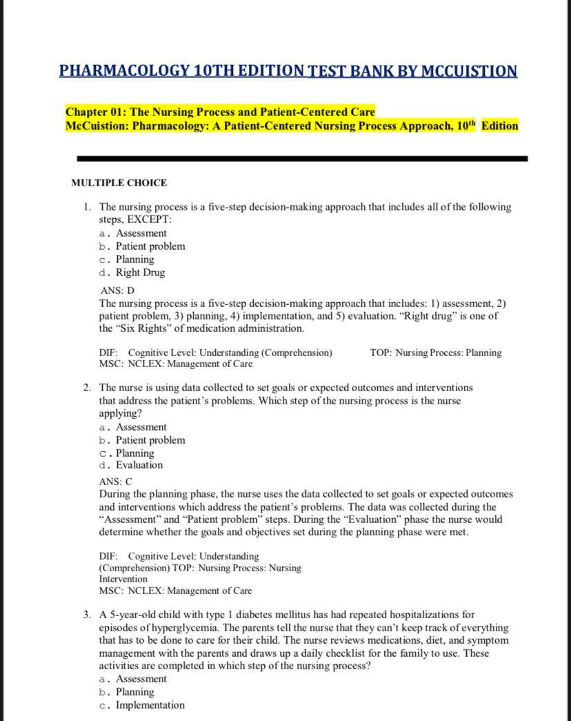 Test Bank Pharmacology: A Patient-Centered Nursing Process Approach 10th Edition by McCuistion - StudyWithSyasil