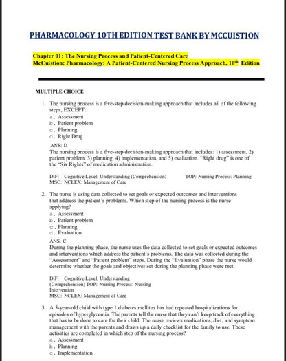 Test Bank Pharmacology: A Patient-Centered Nursing Process Approach 10th Edition by McCuistion - StudyWithSyasil
