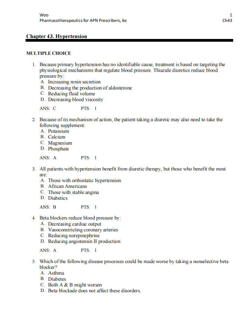 Test Bank Pharmacotherapeutics for Advanced Practice Nurse Prescribers 6th by Woo Wright - StudyWithSyasil