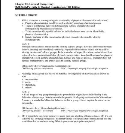 Test Bank Seidel's Guide to Physical Examination: An Interprofessional Approach 10th Edition by Ball - StudyWithSyasil