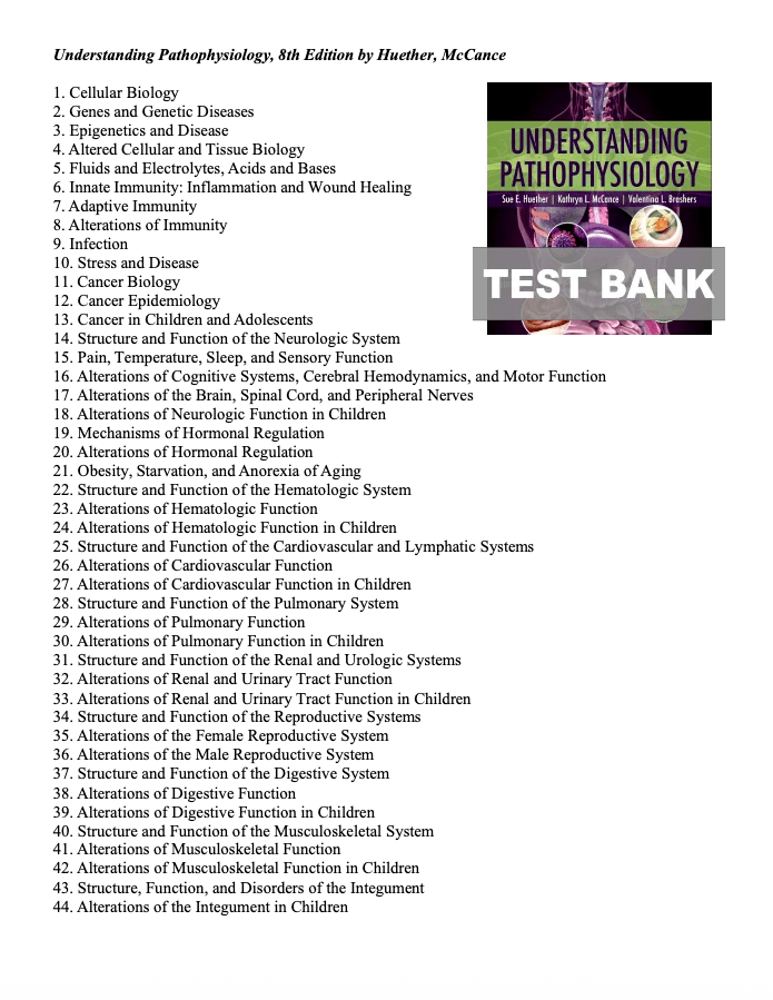 Test Bank Understanding Pathophysiology 8th by Huether and Kathryn McCance - StudyWithSyasil
