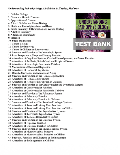 Test Bank Understanding Pathophysiology 8th by Huether and Kathryn McCance - StudyWithSyasil