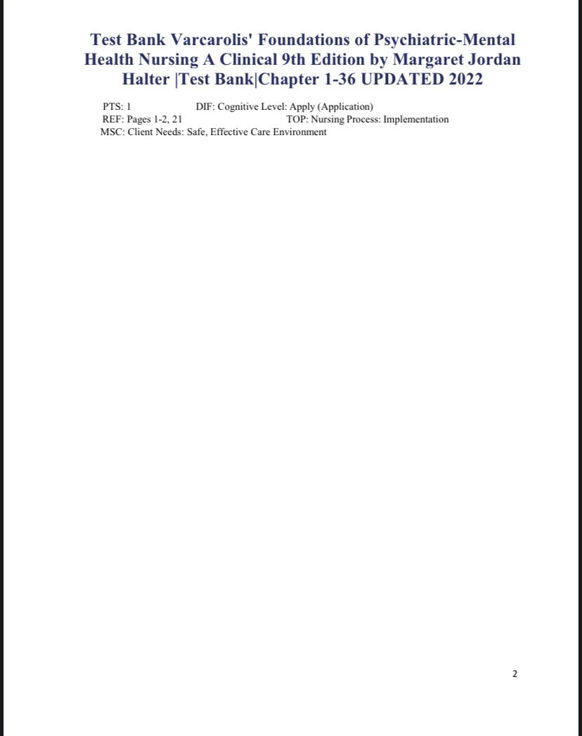 Test Bank Varcarolis’ Foundations of Psychiatric-Mental Health Nursing 9th Edition by Halter - StudyWithSyasil