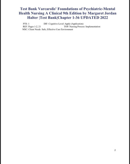 Test Bank Varcarolis’ Foundations of Psychiatric-Mental Health Nursing 9th Edition by Halter - StudyWithSyasil