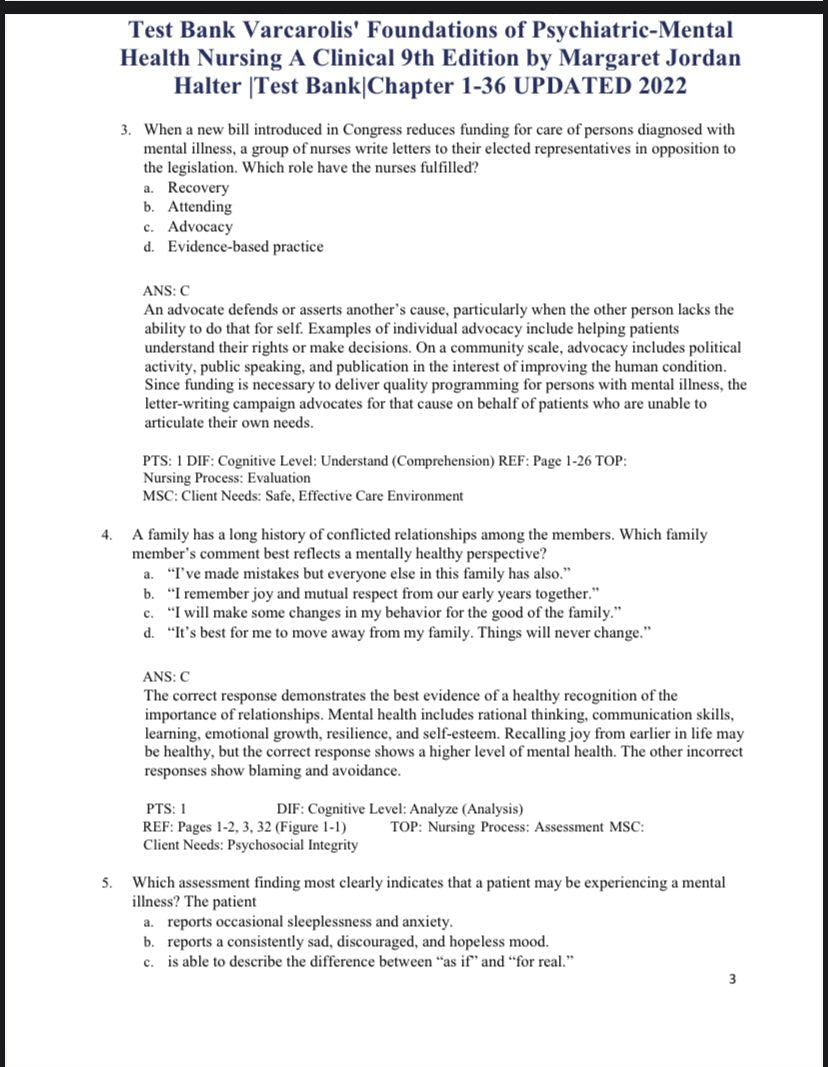 Test Bank Varcarolis’ Foundations of Psychiatric-Mental Health Nursing 9th Edition by Halter - StudyWithSyasil