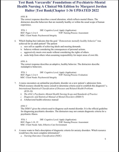 Test Bank Varcarolis’ Foundations of Psychiatric-Mental Health Nursing 9th Edition by Halter - StudyWithSyasil