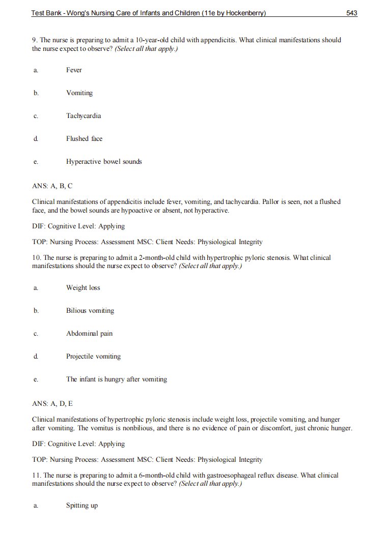 Test Bank Wong's Nursing Care of Infants and Children 12th Edition by Hockenberry - StudyWithSyasil