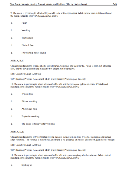 Test Bank Wong's Nursing Care of Infants and Children 12th Edition by Hockenberry - StudyWithSyasil