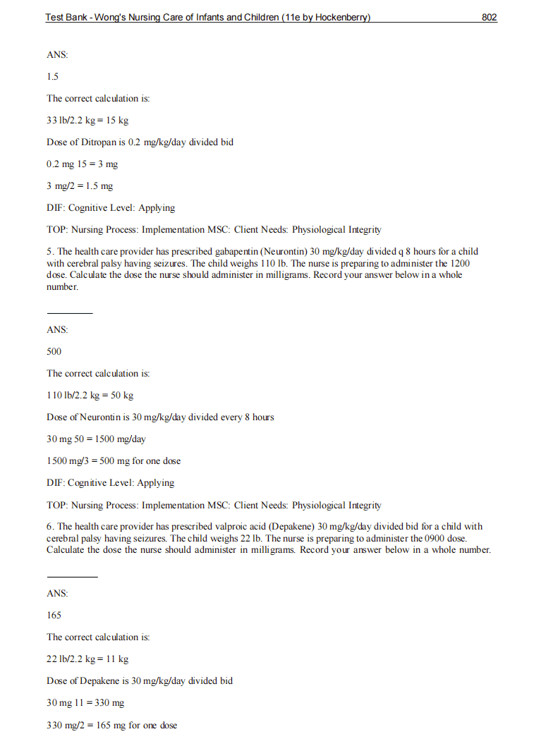 Test Bank Wong's Nursing Care of Infants and Children 12th Edition by Hockenberry - StudyWithSyasil