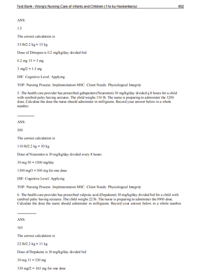 Test Bank Wong's Nursing Care of Infants and Children 12th Edition by Hockenberry - StudyWithSyasil