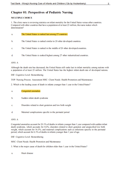 Test Bank Wong's Nursing Care of Infants and Children 12th Edition by Hockenberry - StudyWithSyasil